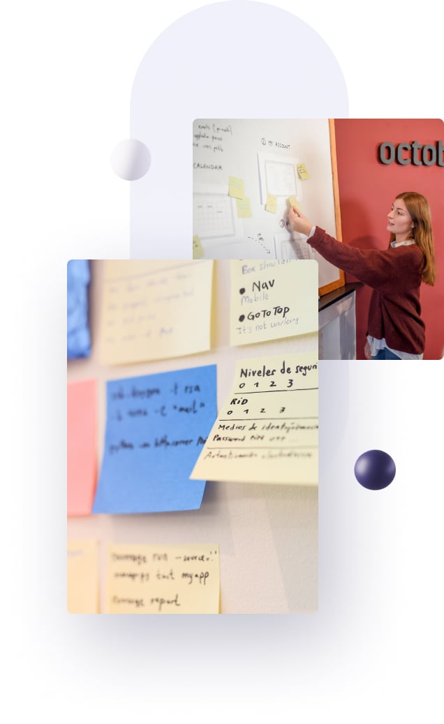 Woman working with post its.