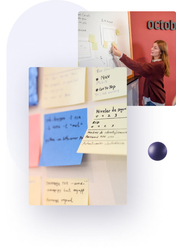 Pictures of a woman moving post its in a board.