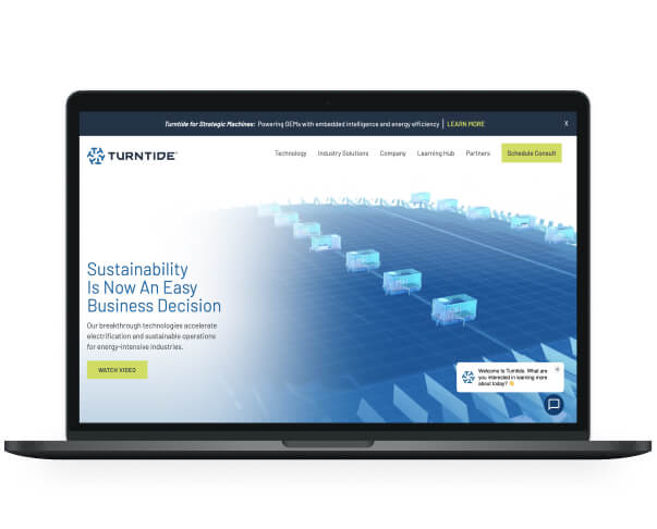 Mockup of a computer showing Turntide's website.