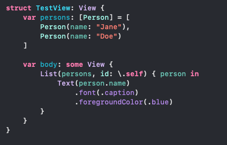 SwiftUI code example of declarative programming