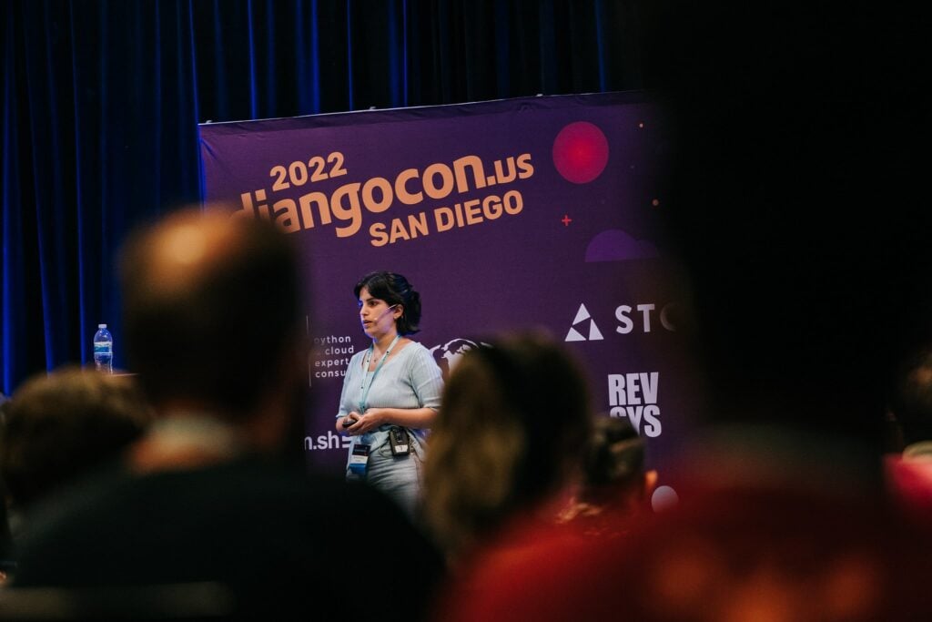 Software Developer giving a presentation at DjangoCon US 2022.